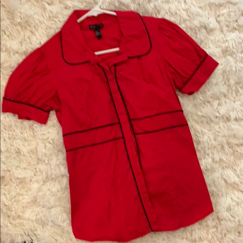 Red and black short sleeve dress top